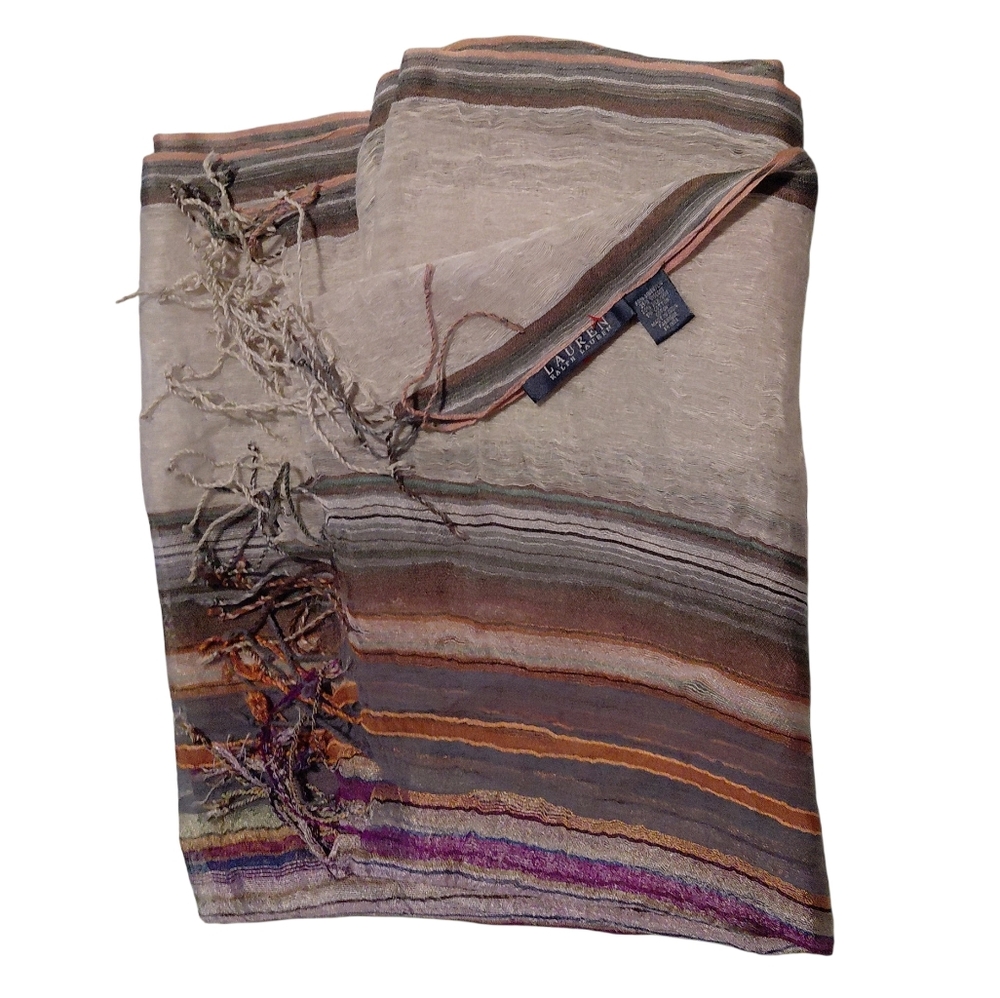 Ralph Lauren Shawl Shouder Wrap Sheer Green Brown Purple Desert Colors 80x28 XL